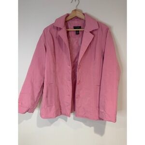 Womens Pink Embroidered Floral Design Button Down Jacket Size Petite Medium